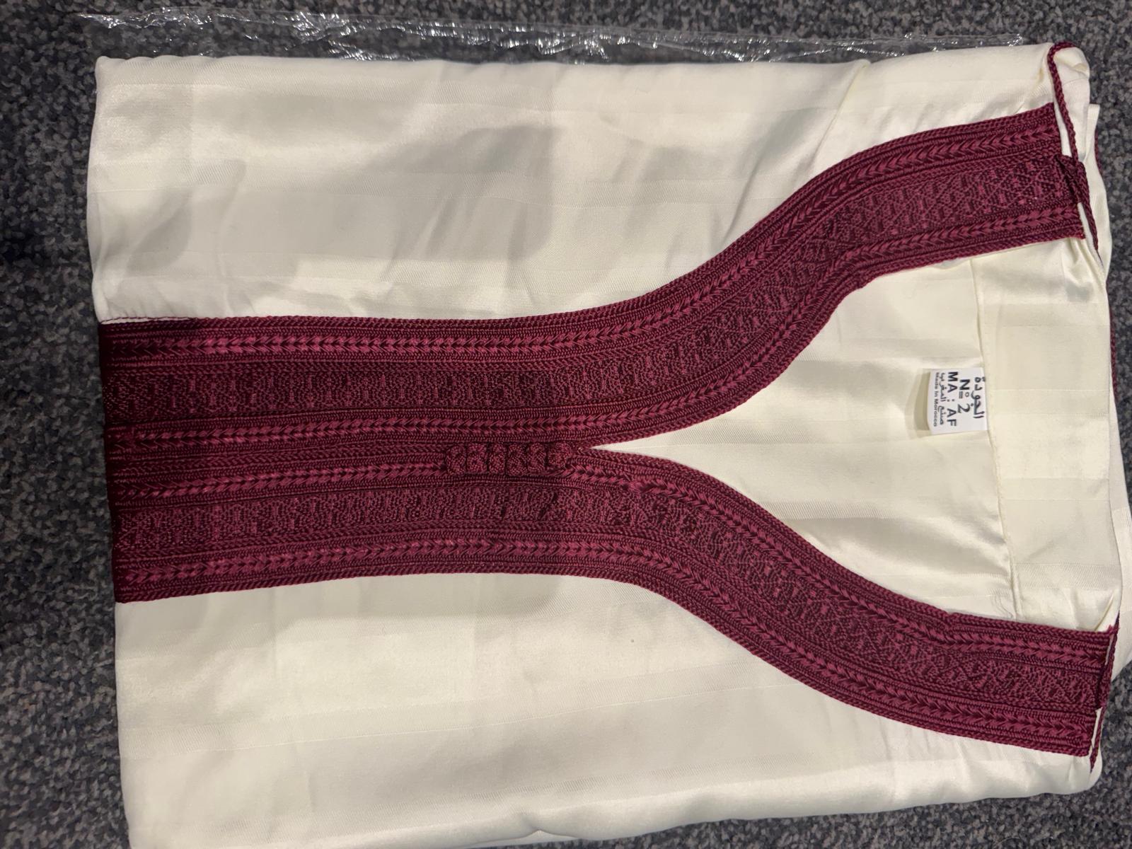 White & Maroon Moroccan Thobe